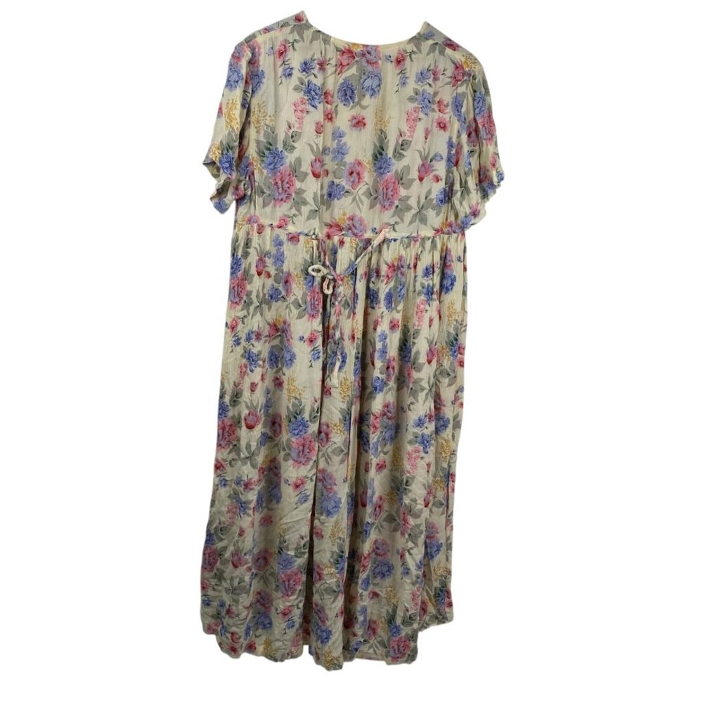 Erika Taylor Intimates Dress Multicolor Sz M Button Down Crinkle Floral VTG - Picture 2 of 10